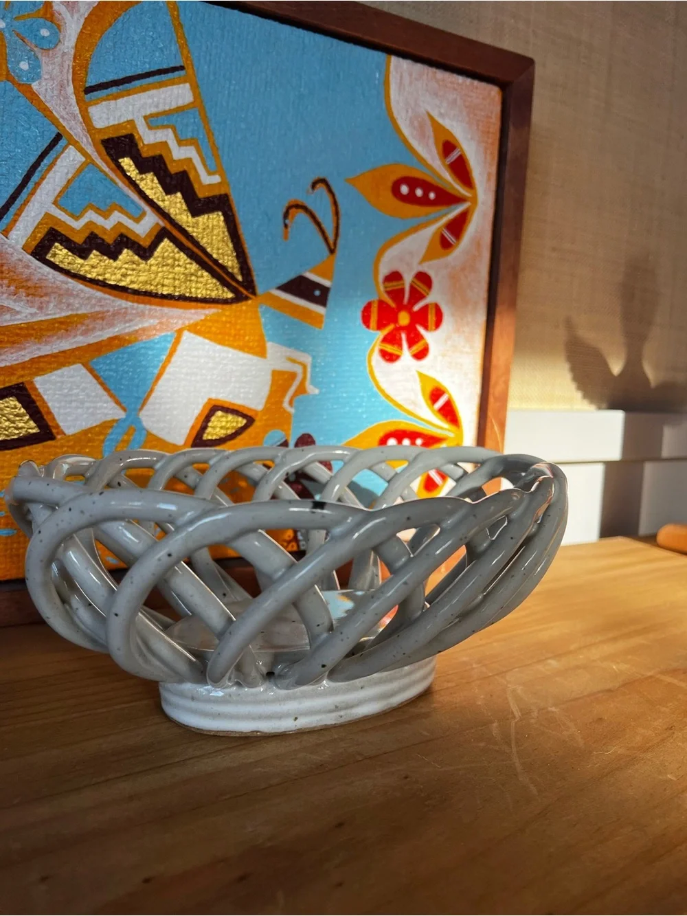 Handcrafted Speckled White Ceramic Spiral Bowl - Decorative Accent
